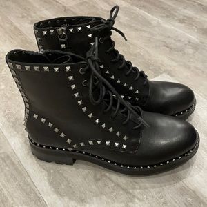 Ash Black Leather Combat Boots